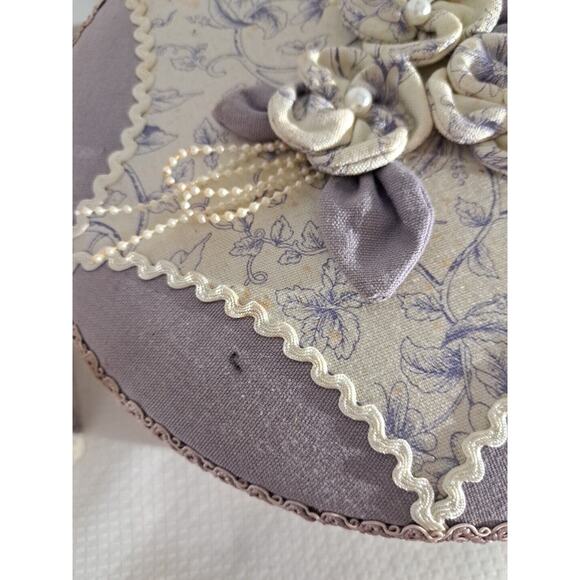 VTG Quilted Gift Box Set Sewing Trinket Box Quilted Floral Cream and Purple - Picture 10 of 12